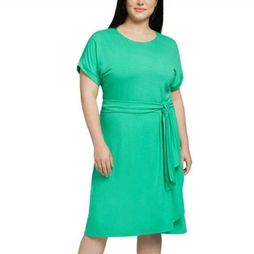 Chaps Crew Neck Stretch Knit Green Dress Size L